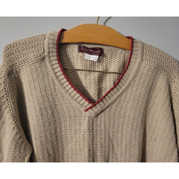 Evan-Picone Vintage Womens V-Neck Sweater Tan Red Trim M - Picture 4 of 5